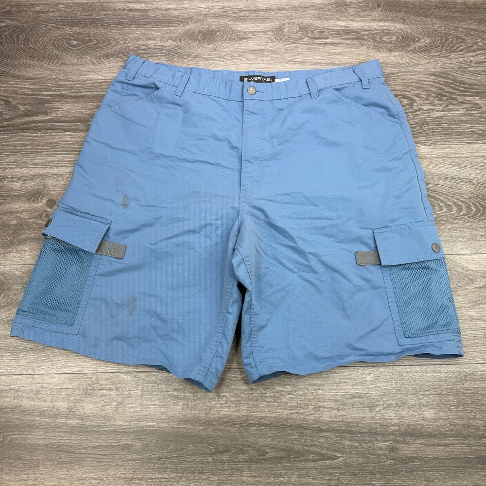 Vintage Levis SilverTab Cargo Shorts Mens 40 Blue Baggy Wide Leg Mesh Pocket Y2K